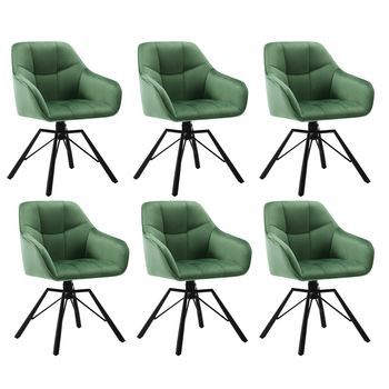 Juego De 6 Sillas De Comedor/cocina, Estilo Escandinavo, Tapicería De Terciopelo, Verde Oscuro.