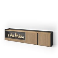 mueble tv television muebles de salon almacenaje 212x50x35 cm para tv hasta 80 chimenea electrica xxl led estilo moderno roble y negro