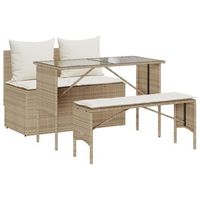 set comedor de jardin 3 pzas con cojines ratan sintetico beige cfw544618