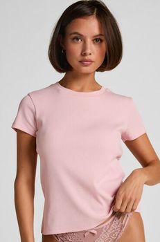 Hunkemöller Top de pijama de manga corta rib crew neck Rosa
