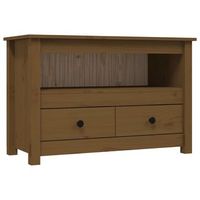 mueble tv  mueble de salon  armario tv madera maciza de pino marron miel 79x35x52 cm