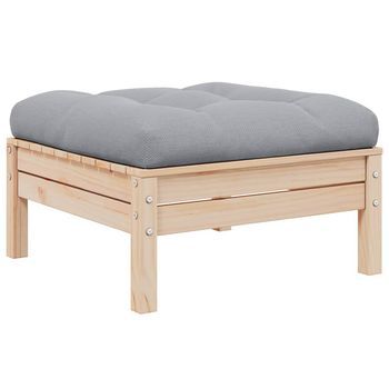 Reposapiés De Jardín Con Cojín Madera Maciza De Pino Gris Vidaxl