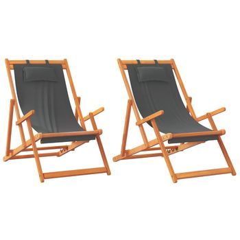 Pack 2 Uds Sillón De Playa| Sillas De Playa Plegables Tela Gris