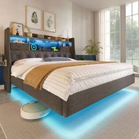 cama doble 140x200 cm - cama led para adultos - estacion de carga 1 tipo-c 3 puertos usb - en lino - gris