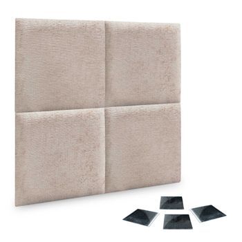 Dhome Juego De 4 Paneles Tapizados De Lana Ecológica Pack Autoadhesivos Para Pared Acústicos Absorbentes Protección (beige, 60x60cm, X4)