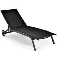costway tumbona regulable para patio con ruedas y tejido de secado rapido silla reclinable en 6 posiciones de exterior piscina patio jardin negro