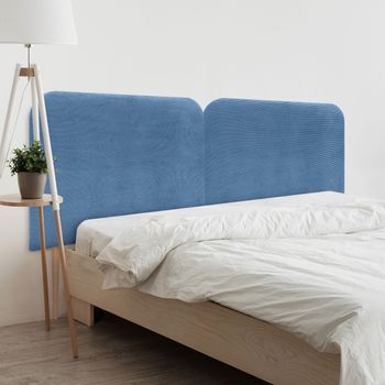 Dhome Cabecero Azul Curvo Tapizado En Pana 160cm Dual Con Patas Altura 125cm Para Pared Acústico Absorbente Cabezal Cama Dormitorio (azul, 160cm Dual)