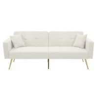 sofa cama convertible de 2 plazas en tejido sherpa - 175 x 64 x 72 cm - patas de metal dorado - blanco