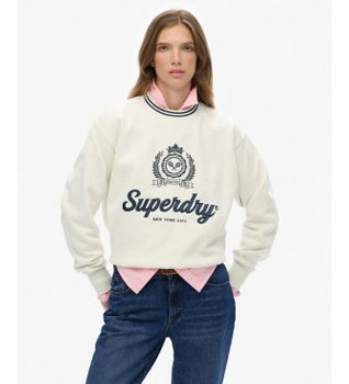 Superdry para mujer. W2012468A Sudadera Country Club blanco (XL), Casual, Algodón, Manga larga
