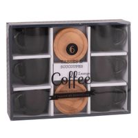 juego de 6 tazas y platillos de ceramica negra