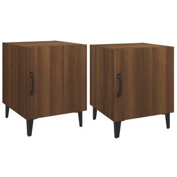 Pack 2 Uds Mesita De Noche | Mesa Auxiliar | Mesilla Madera Contrachapada Color Roble Marrón