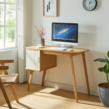 Escritorio Tysvær Con Compartimento 75x105x48 Cm - Natural/blanco Crema [en.casa]