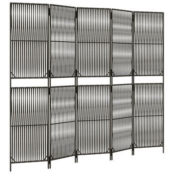 Biombo De 5 Paneles Ratán Sintético Gris Vidaxl