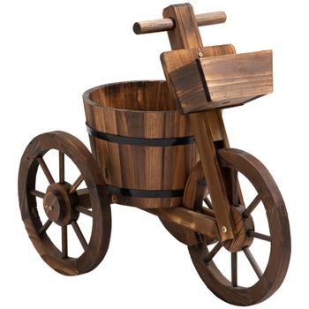 Outsunny Porte Maceta Triciclo - estante de Macetas de Flores - jardinera 52x31x45,5 cm - Madera de Pino   Aosom España