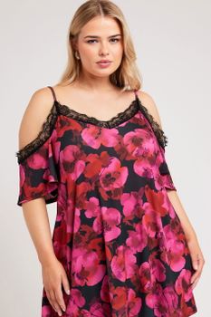 Yours London Top Lencero Hombros Descubiertos Negro De Flores, Mujer Curvy Y Tallas Grandes, Yours London