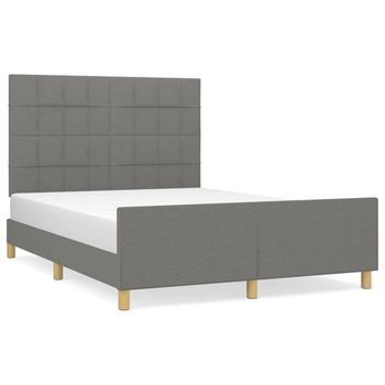 Cama Doble | Cama Para Adultos | Estructura De Cama Con Cabecero De Tela Gris Oscuro 140x190 Cm