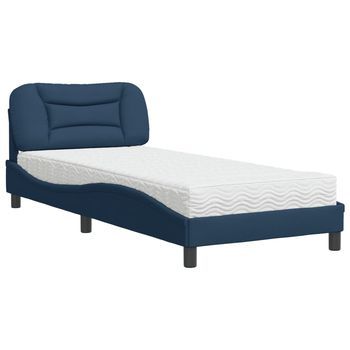 Cama Con Colchón Hvar Tela Azul 90x200 Cm Vidaxl