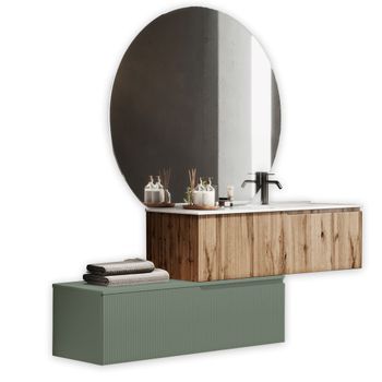 Composición Baño De Lavabo Recto De 4 Piezas Venere Roble/verde Salvia En Mdf