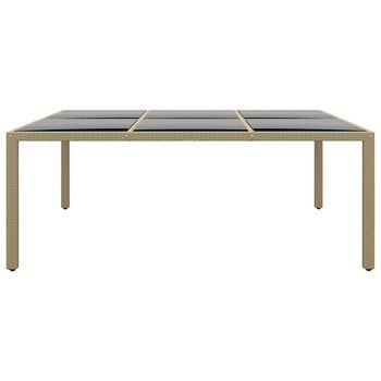 Mesa Jardín | Mesa De Exterior Vidrio Templado Ratán Sintético Beige 200x150x75 Cm