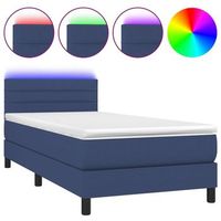 cama individual  cama para adultos  cama box spring colchon y luces led tela azul 100x200 cm