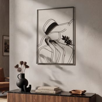 Panel decorativo 3d en metal negro mujer con sombrero cm 60x1x80