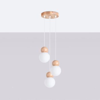 Lámpara colgante aeri 3 luces, madera natural