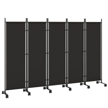Outsunny Biombo Plegable de 5 Paneles con 12 Ruedas 252x170 cm Biombo Separador de Ambientes Modulable Negro