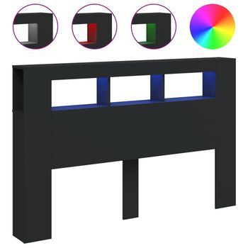 Cabecero Con Led Madera De Ingeniería Negro 160x18,5x103,5 Cm Vidaxl