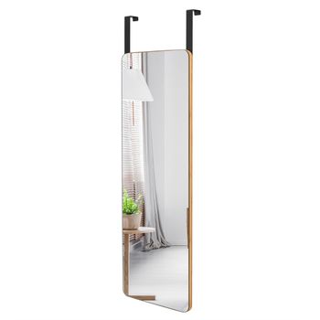 Costway Espejo en la Puerta Espejo de Cuerpo Entero Montado a la Pared de Bambú con 2 Ganchos para Pasillo Salón Dormitorio Natural 100 x 35 cm