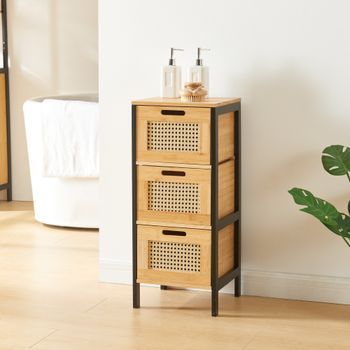 Cajonera Tervola Con 3 Cajones 72x30x30 Cm - Negro/natural [en.casa]