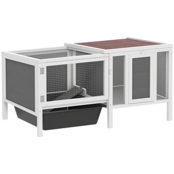 PawHut Conejera para Exterior con Caseta, Área de Carrera y Bandeja, en Madera, Metal y PET, 105x57.5x51.5 cm, Gris   Aosom España