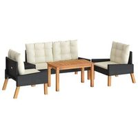 set de muebels de jardin 4 piezas con cojines ratan pe y madera vidaxl