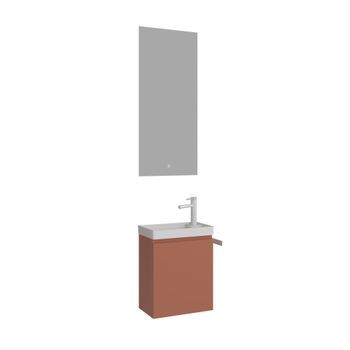 Conjunto De Mueble Con Lavabo Y Espejo (2 Piezas)  - 40 X 22 X 50 Cm - Canela Mate