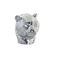 figura resina 31x31x32 leopardo cromado plateado