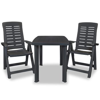 Set De Mesa Y Sillas De Jardín 3 Uds | Set De Muebles De Jardín Plástico Gris Antracita