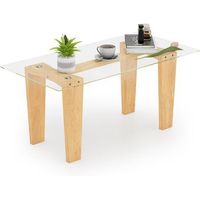 mesa de centro costway cuadrada 45 x 100 x 50 cm - madera de caucho - natural
