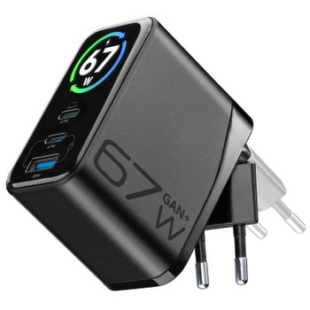 Cargador de red Cellularline PowerView IQ 67W con pantalla TFT y tecnología GaN+