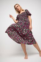 yours vestido midaxi rosa y negro floral cuerpo fruncido mujer curvy y tallas grandes yours