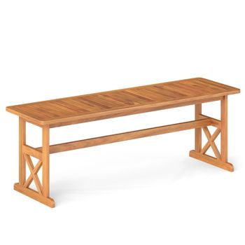 Costway Banco Exterior Madera Acacia sin Respaldo Asiento Listones para 2-3 Personas Comedor Porche Jardín Balcón Patio