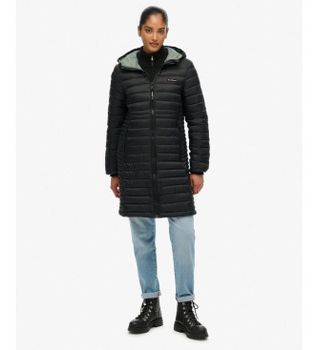 Superdry para mujer. W5011972A Chaqueta Hood Fuji Lite Mid Padded negro (XS), Casual, Nylon