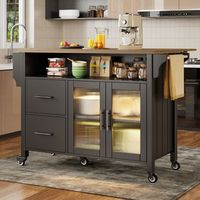 isla de cocina con ruedas mesa abatible vitrina de cristal y 139 cm