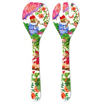 Servidores de ensalada melamina pura decorados con monos de bali 33 cm