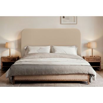 Dhome Cabecero Beige Curvo Con Patas Tapizado En Polipiel 145cm Altura 125cm Para Pared Acústico Absorbente Cama Dormitorio (beige, 145cm)