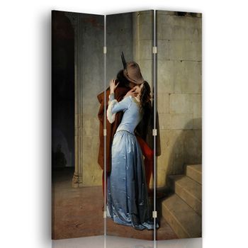 Legendarte - Biombo El Beso - Francesco Hayez - Separador De Ambientes Para Interiores Cm. 110x150 (3 Paneles)
