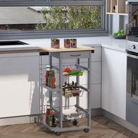 carrito auxiliar con ruedas de madera metal homcom 47x37x83 cm-gris