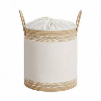 Cesto para ropa sucia de 60 l de cuerda de algodón marrón y blanco