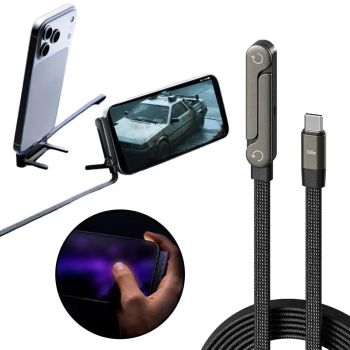 Cable plegable con soporte 240W Tipo C a Tipo C,carga rápida,transmisión de datos,núcleo de cobre,1.5 m de largo para iP