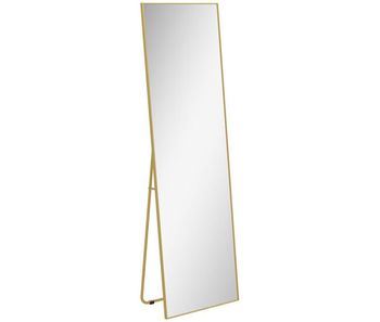 Homcom espejo de pie cuerpo entero 161,5x50 cm con marco de aleación de aluminio espejo pared rectangular con 2 formas de uso para pasillo dormitorio salón vestuario dorado