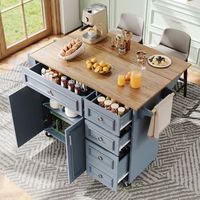 isla de cocina - azul - multifuncional - plegable - 110x75x92 cm