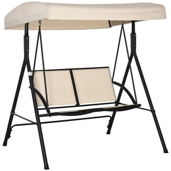 Outsunny Columpio Jardín para Exterior 2 Plazas con Techo Ajustable Estructura de Acero Asientos de Textilene 140x118x162 cm Beige   Aosom España